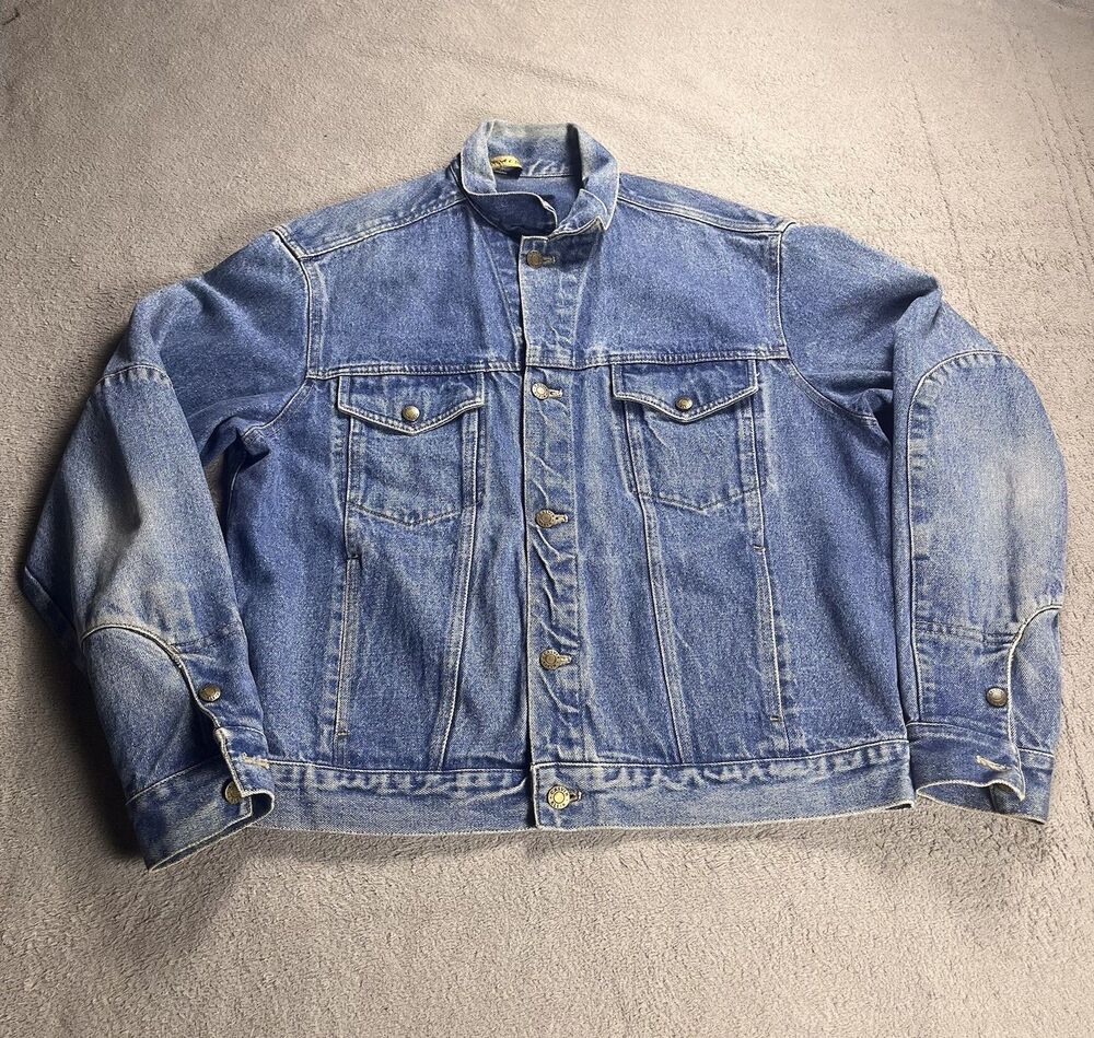 Vintage 90s Calvin Klein Denim Jacket Mens Large Blue Trucker Workwear
